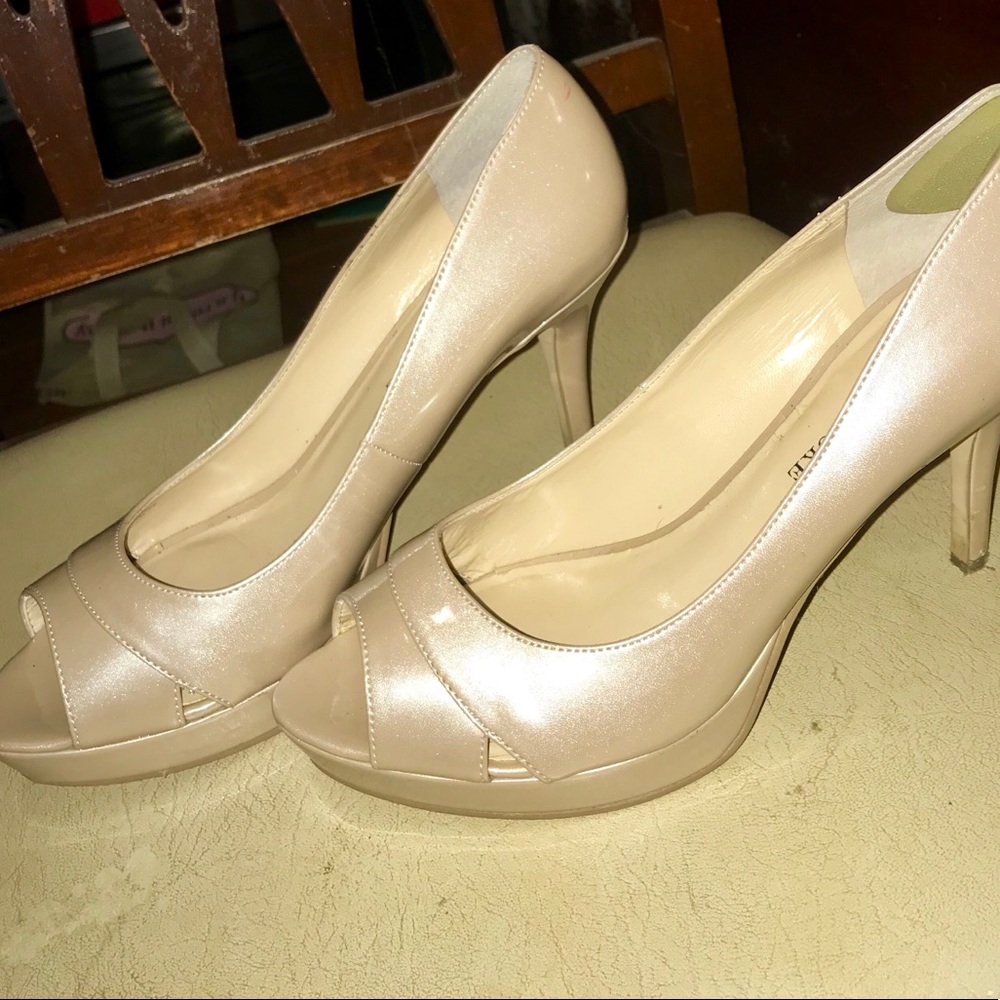 Audrey Brooke Champagne Peep Toe Pumps